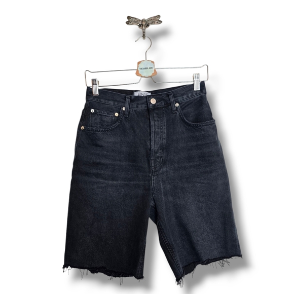 Agolde 90's Pinch Waist Nix Denim Jean Shorts Black Dark Modest 27 - Picture 2 of 9